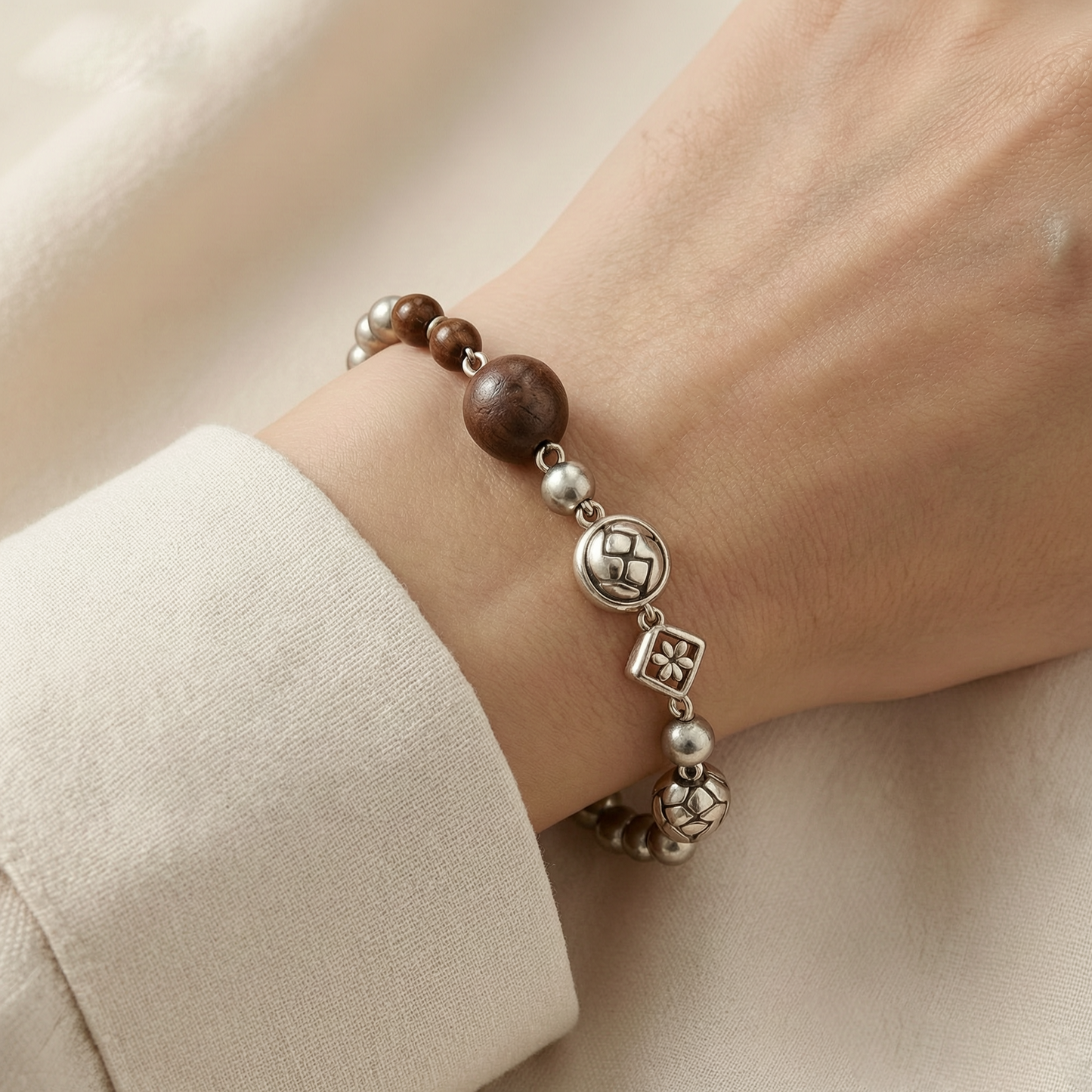 Vintage Wooden Bead Charm Bracelet